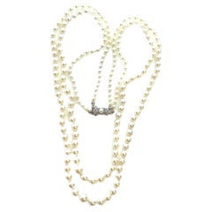 Vintage Mid-Century Japanese White Akoya Pearl Graduating Double Strand Necklace