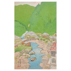 Mid-Century Japanese Wood Block Print Postcard
