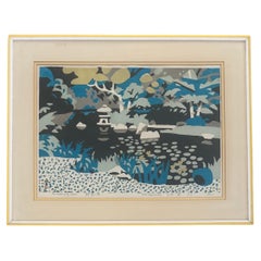 Mid-Century Japanese Wood Block Print "The Water Lily Season" by Hide Kawanishi