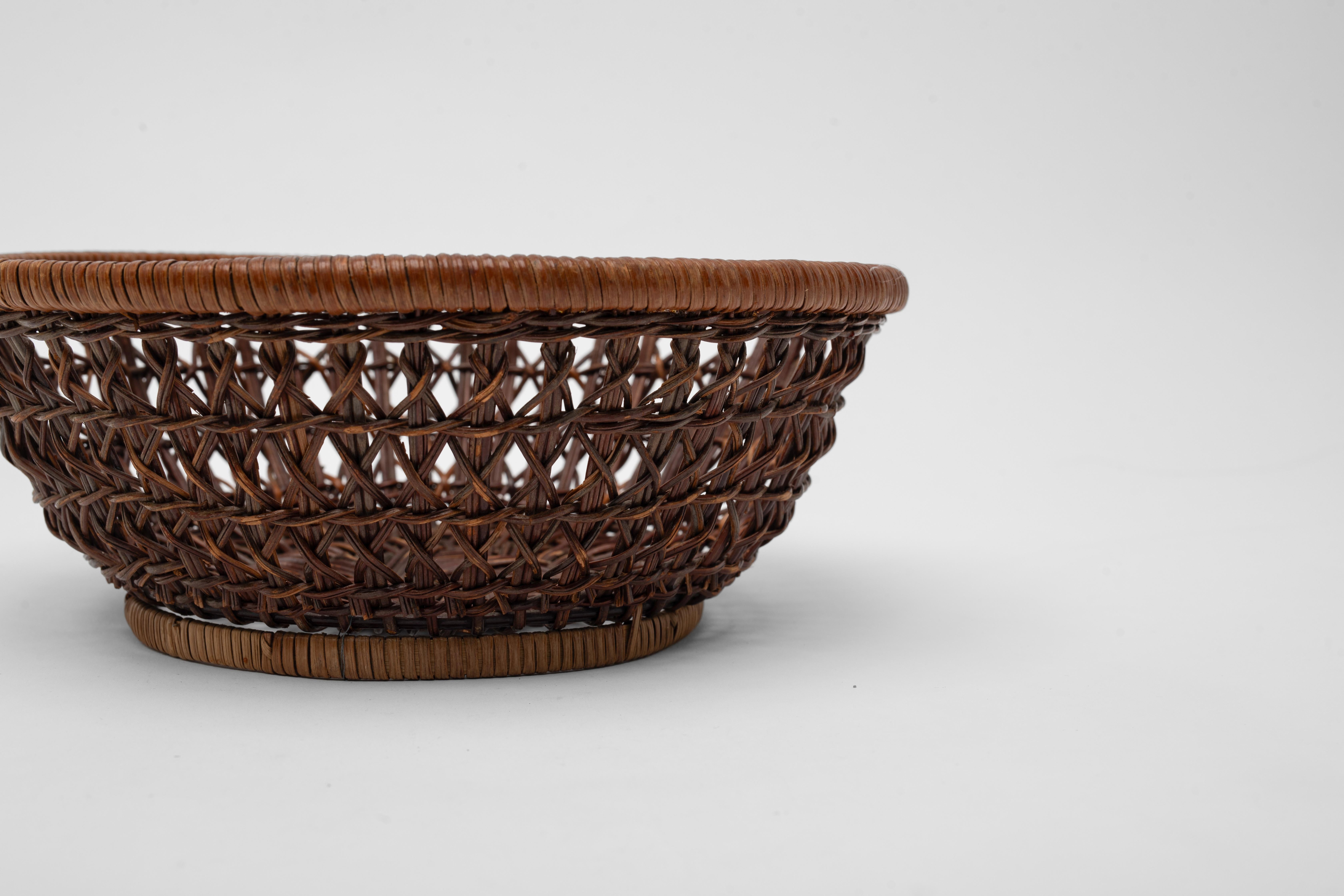 20th Century Mid Century Japanese Woven Bamboo Basket Folk Art For Sale