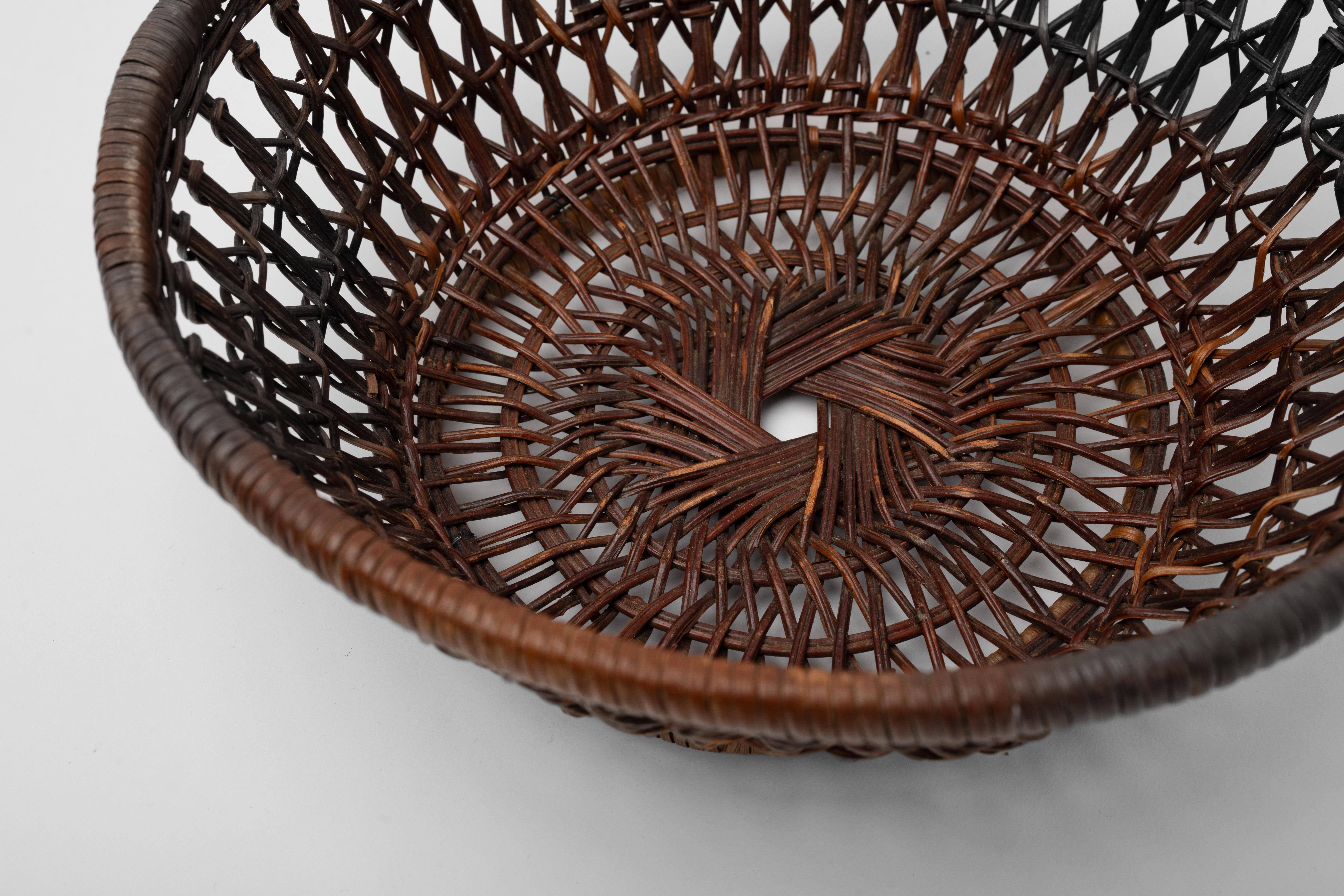 Mid Century Japanese Woven Bamboo Basket Folk Art For Sale 1