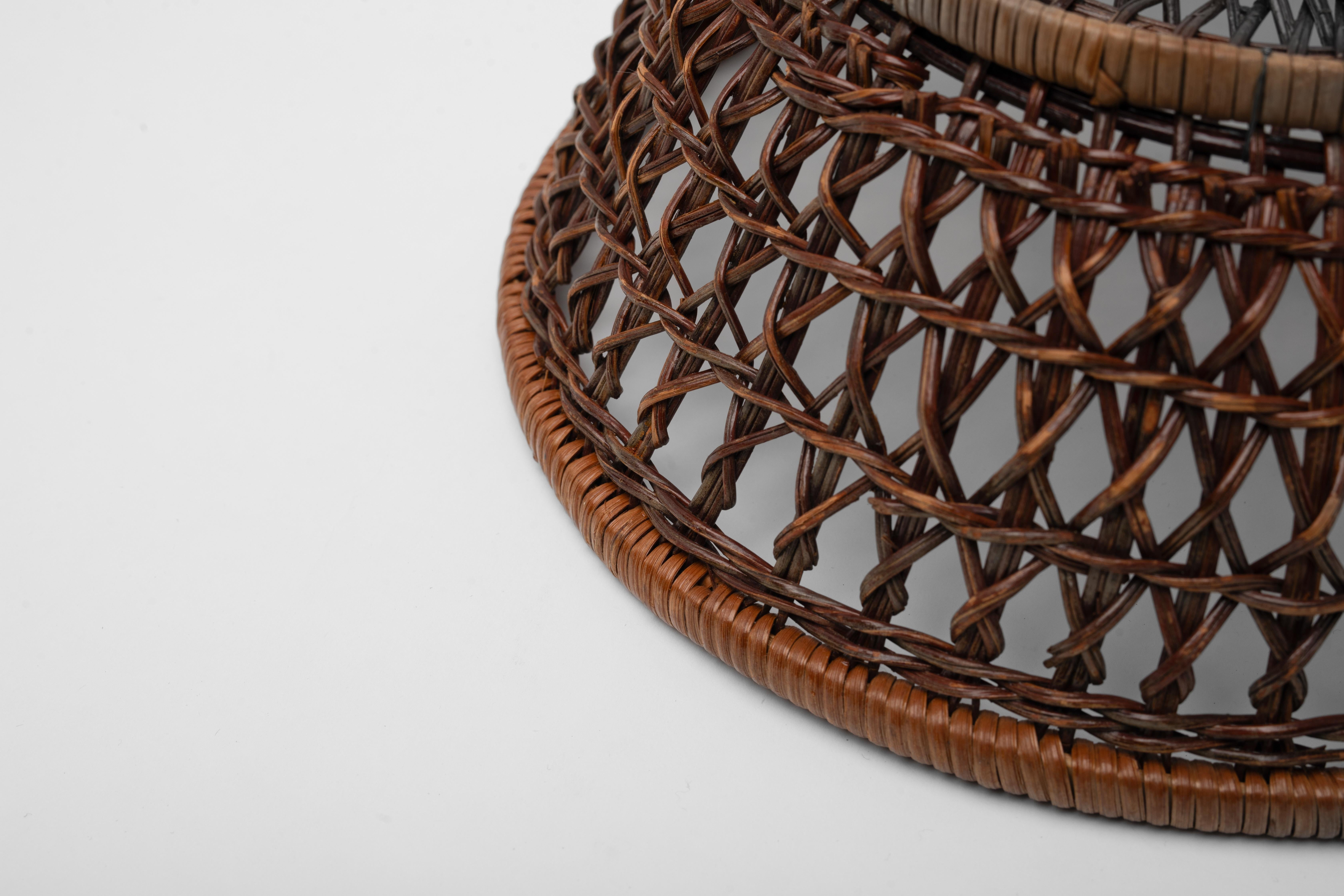 Mid Century Japanese Woven Bamboo Basket Folk Art For Sale 4