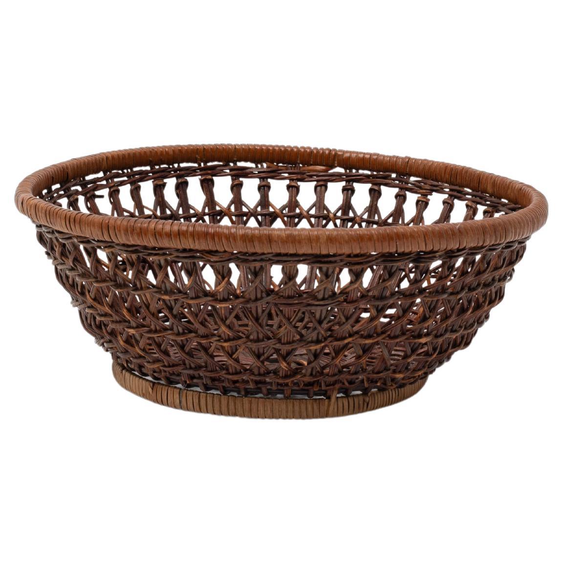 Mid Century Japanese Woven Bamboo Basket Folk Art For Sale