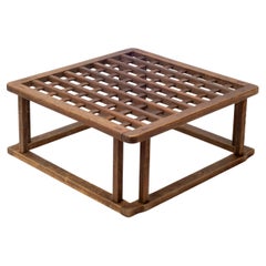 Mid-Century Japanese Zen Hinoki Kotatsu Latticed Coffee Table