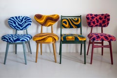 Mid Century JAR Chair, Hand Tufting Green and Yellow Wool, Europe, Poland, 1960s