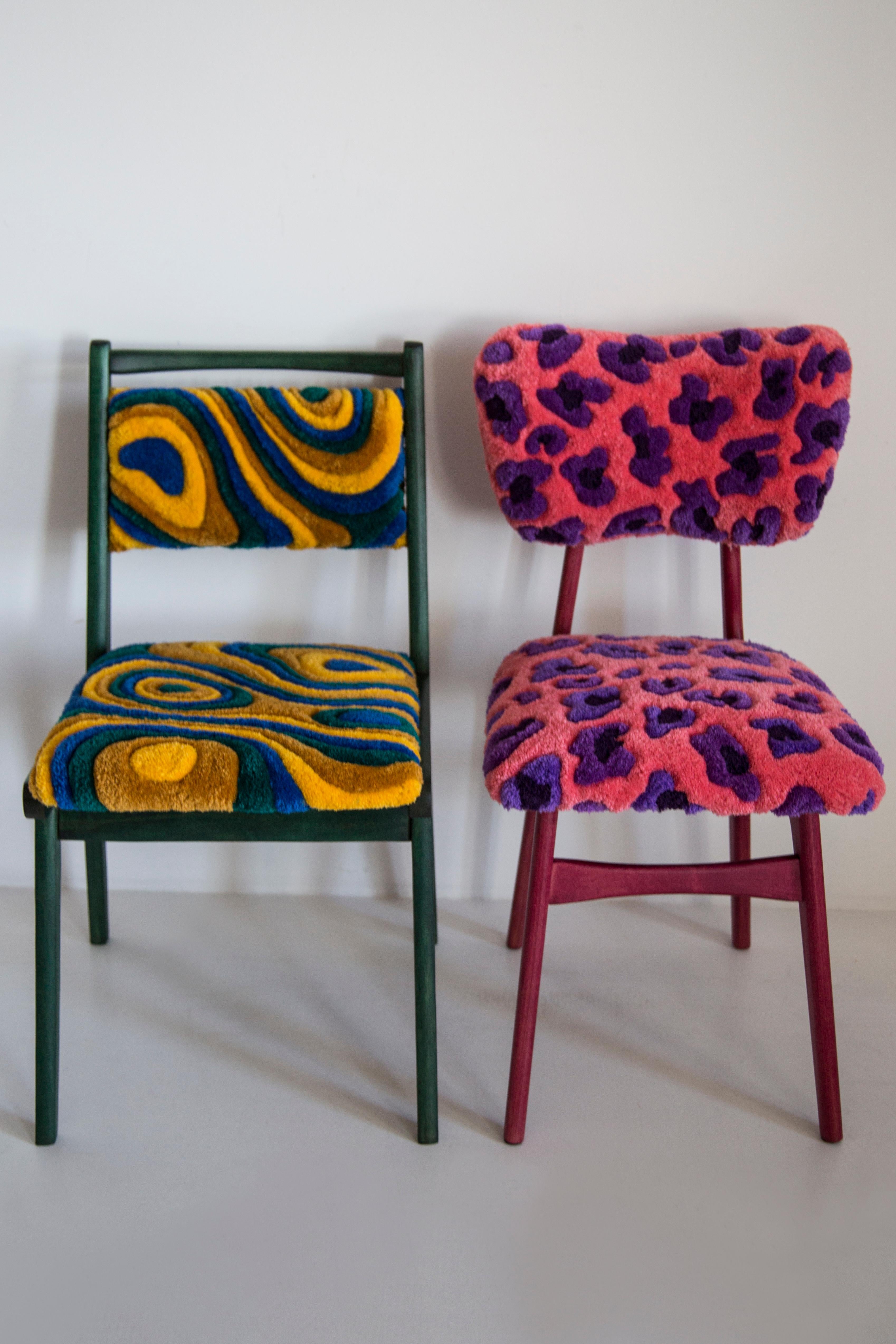 Mid-Century Modern Mid Century JAR Chair, Hand Tufting Green and Yellow Wool, Europe, Poland, 1960s For Sale