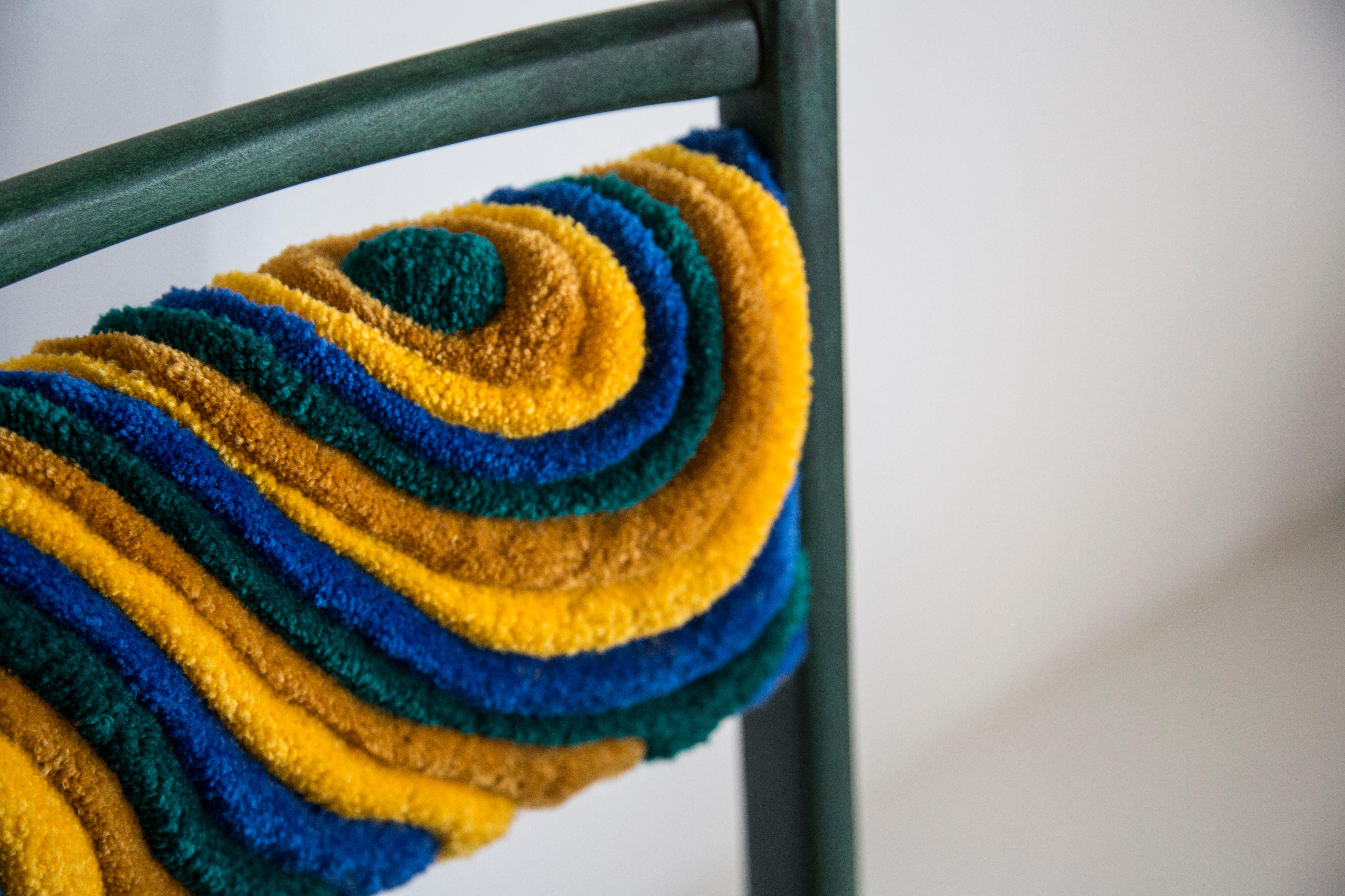 Mid Century JAR Chair, Hand Tufting Green and Yellow Wool, Europe, Poland, 1960s For Sale 1