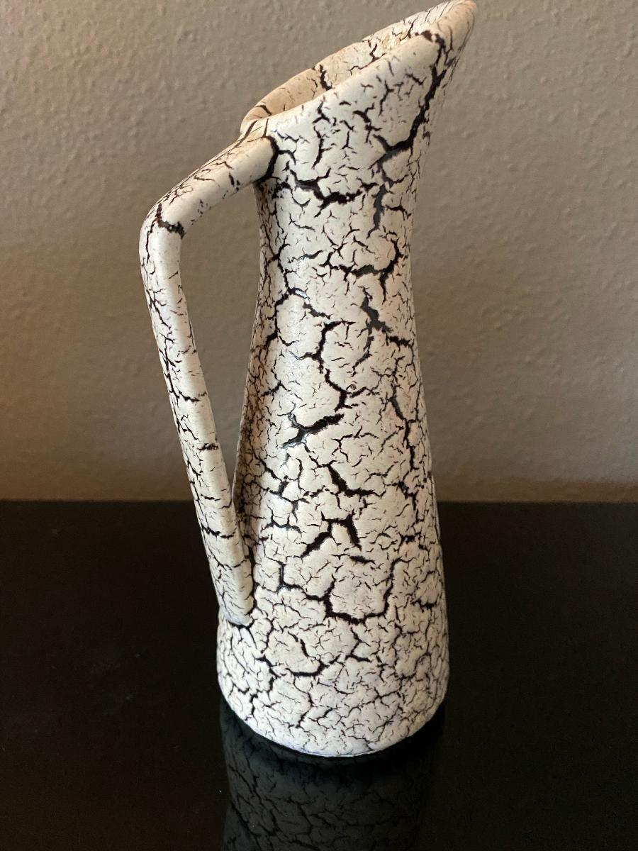 Mid-Century Modern Mid-Century Jasba White and Black Crackle Glazed Ceramic Vase For Sale