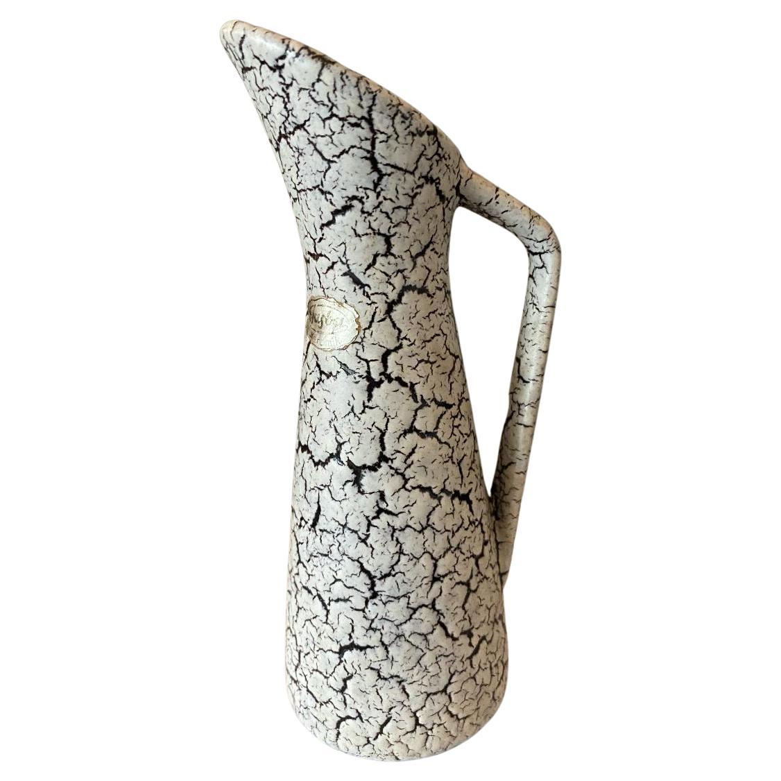 Mid-Century Jasba White and Black Crackle Glazed Ceramic Vase