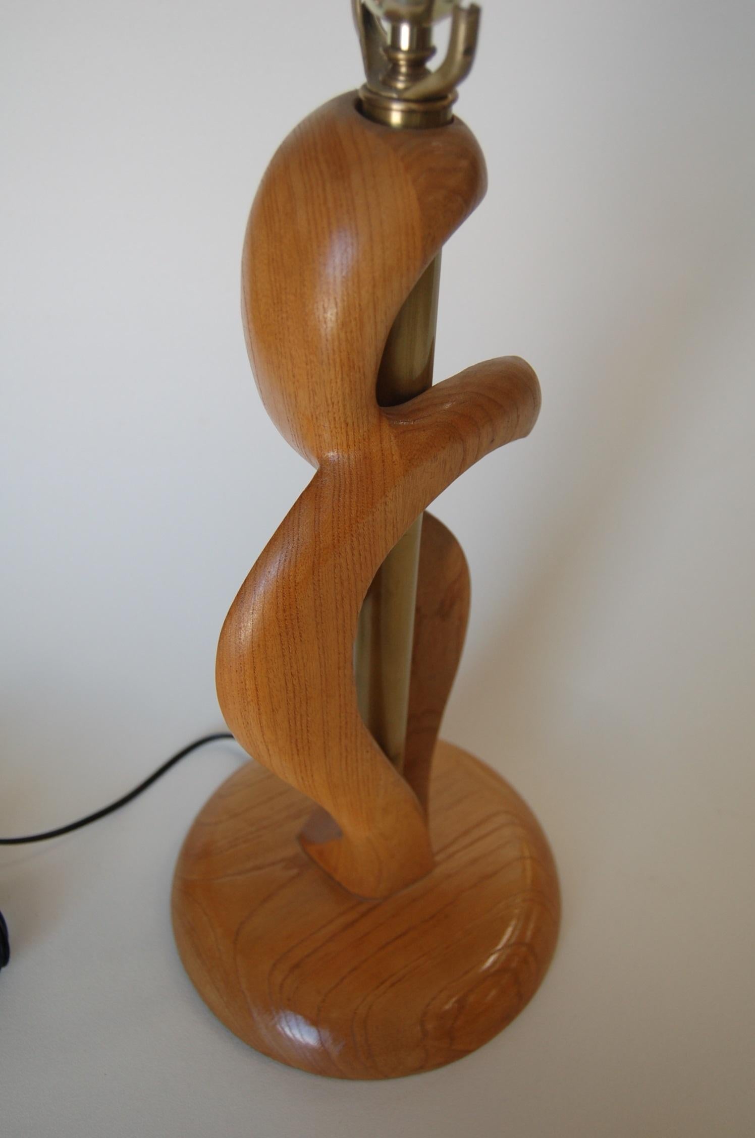 Midcentury Jascha Heifetz Freeform Carved Oak Table Lamp, Pair 5