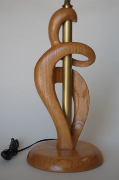 Midcentury Jascha Heifetz Freeform Carved Oak Table Lamp, Pair