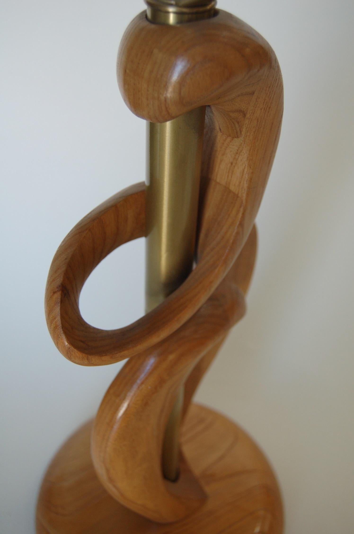 Midcentury Jascha Heifetz Freeform Carved Oak Table Lamp, Pair In Excellent Condition In Van Nuys, CA