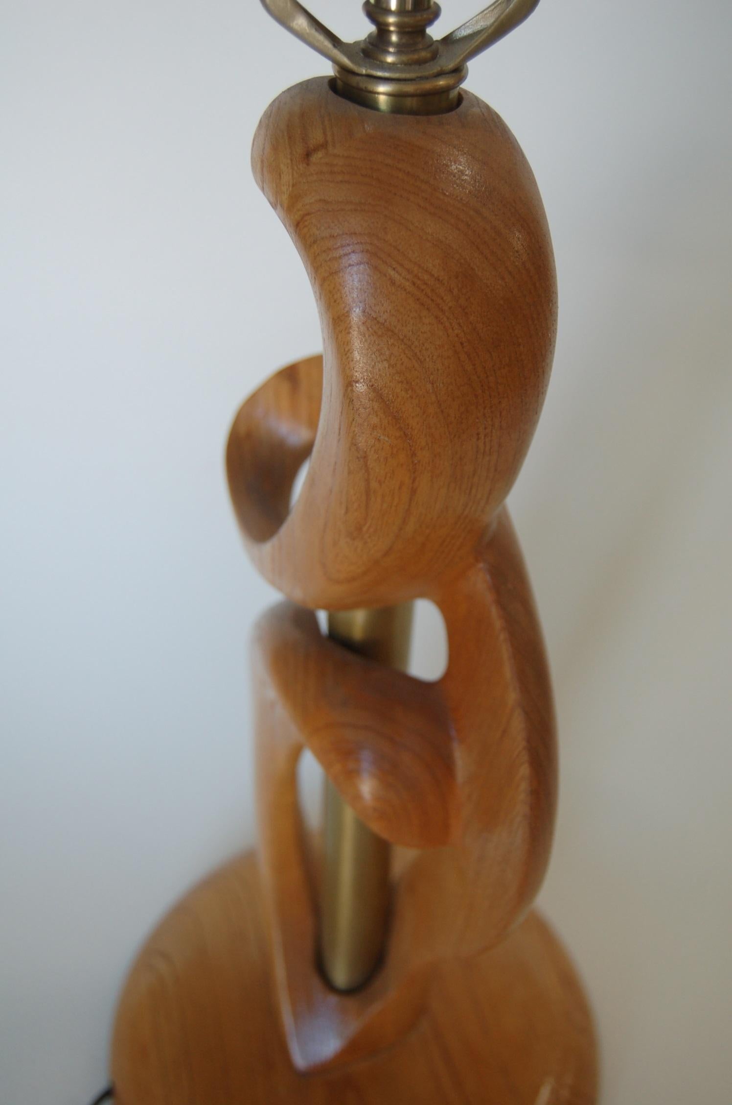 Mid-20th Century Midcentury Jascha Heifetz Freeform Carved Oak Table Lamp, Pair