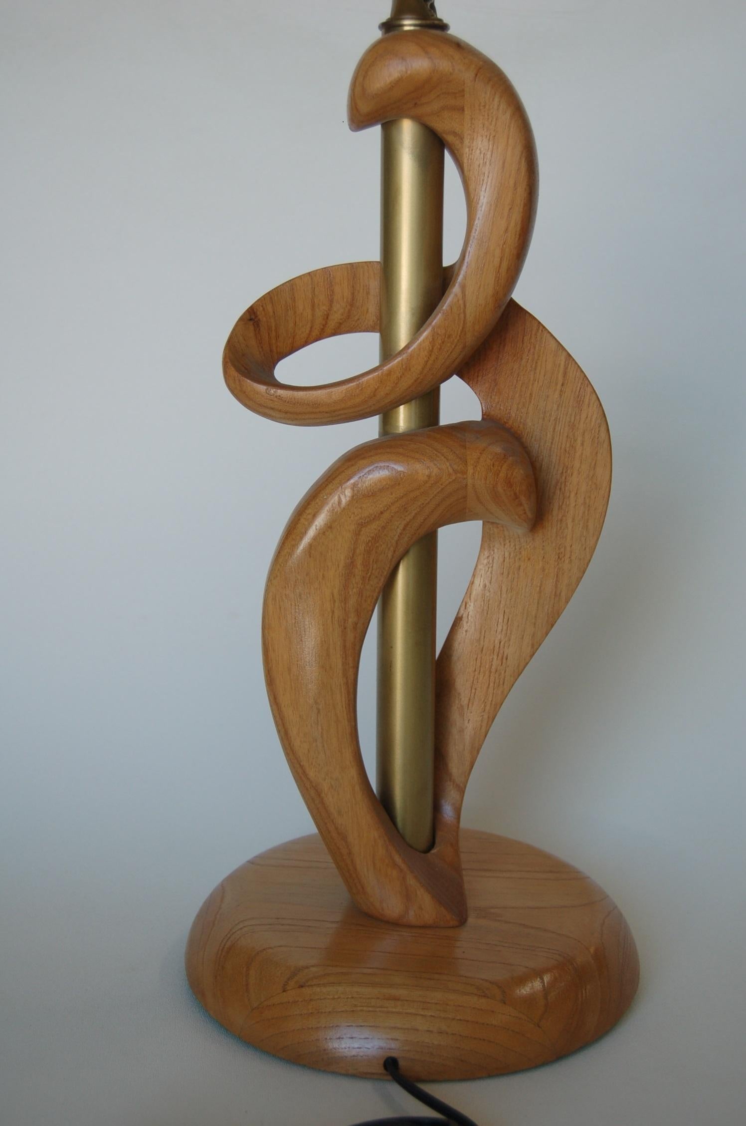 Midcentury Jascha Heifetz Freeform Carved Oak Table Lamp, Pair 1