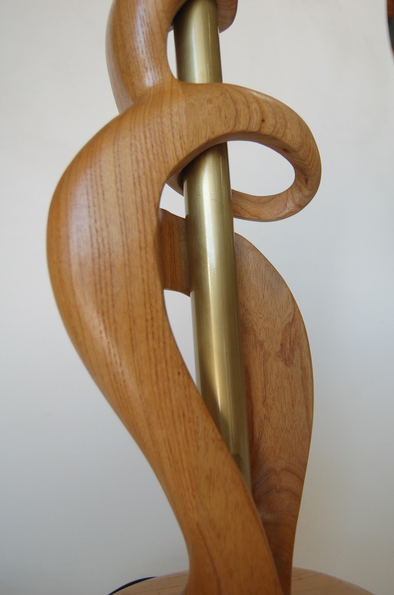 Midcentury Jascha Heifetz Freeform Carved Oak Table Lamp, Pair 3