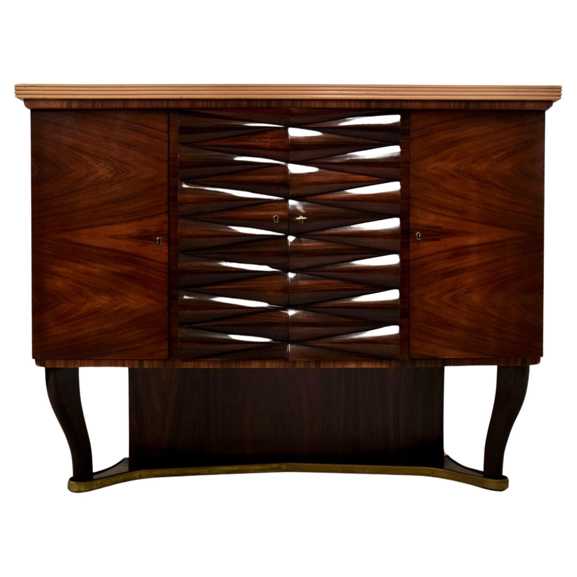 Mid Century  Jatoba, Brass and Glass Dry Bar by Osvaldo Borsani. For Sale