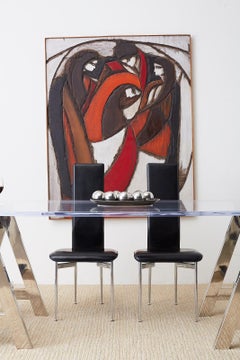 Midcentury Jean-Claude Gaugy Painting Wood Relief Sculpture