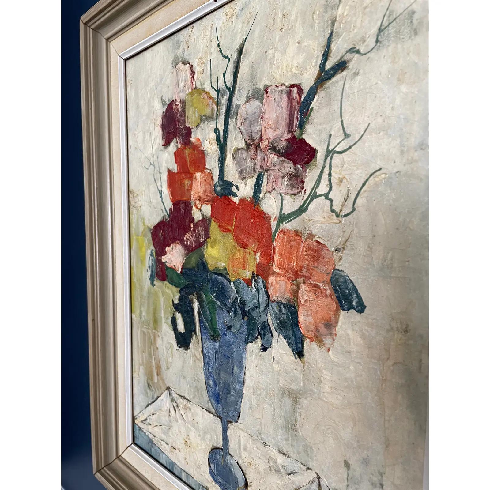 20th Century Mid Century Jean Claude Mayodon Oil on Canvas Floral Still Life