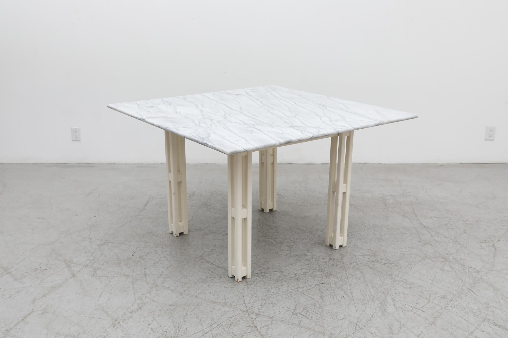 Mid-Century Jean Maneval Style Square White Marble Table with Architectural Base For Sale 6