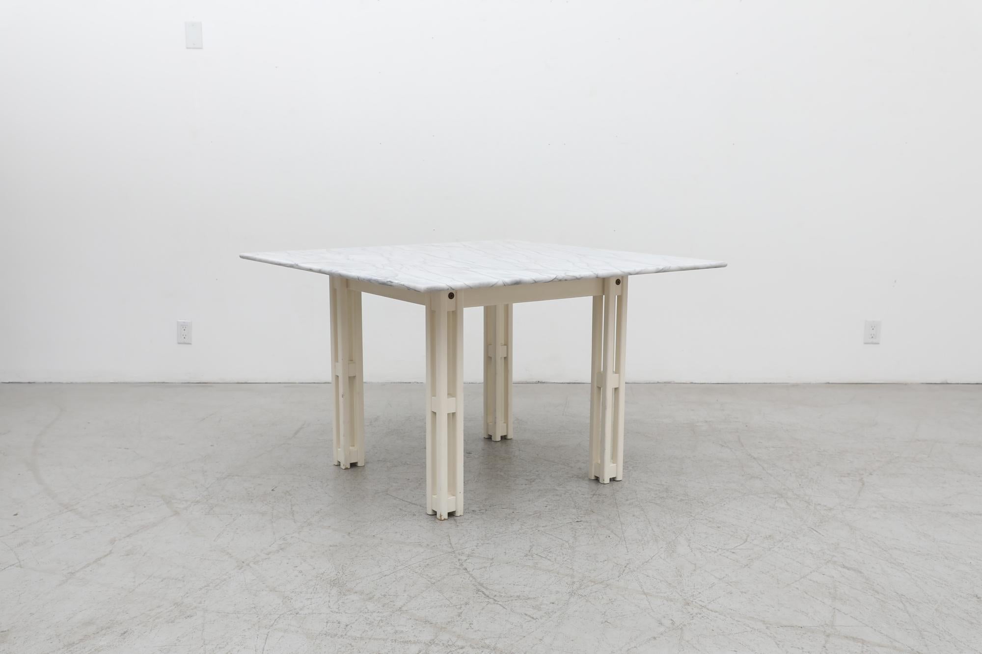 Mid-Century Modern Mid-Century Jean Maneval Style Square White Marble Table with Architectural Base For Sale