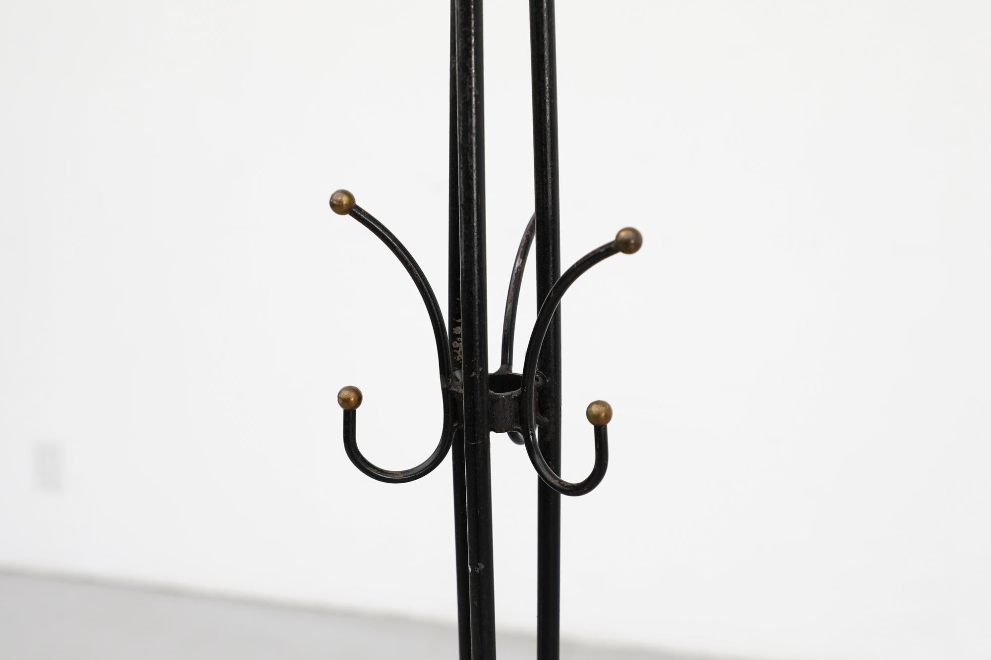 French Mid-Century Iron Jean Royere Style Standing Coat Rack w/ Triangular Base For Sale 4