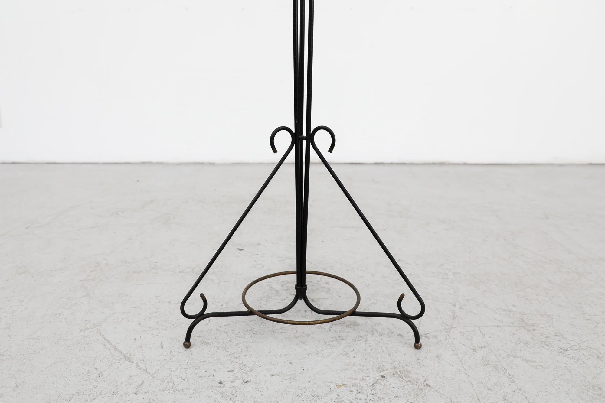 French Mid-Century Iron Jean Royere Style Standing Coat Rack w/ Triangular Base In Good Condition For Sale In Los Angeles, CA