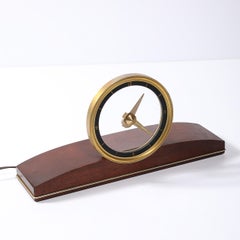 Reloj Misterioso Eléctrico Jefferson Golden View de Latón, Cristal y Nogal de Mediados de Siglo