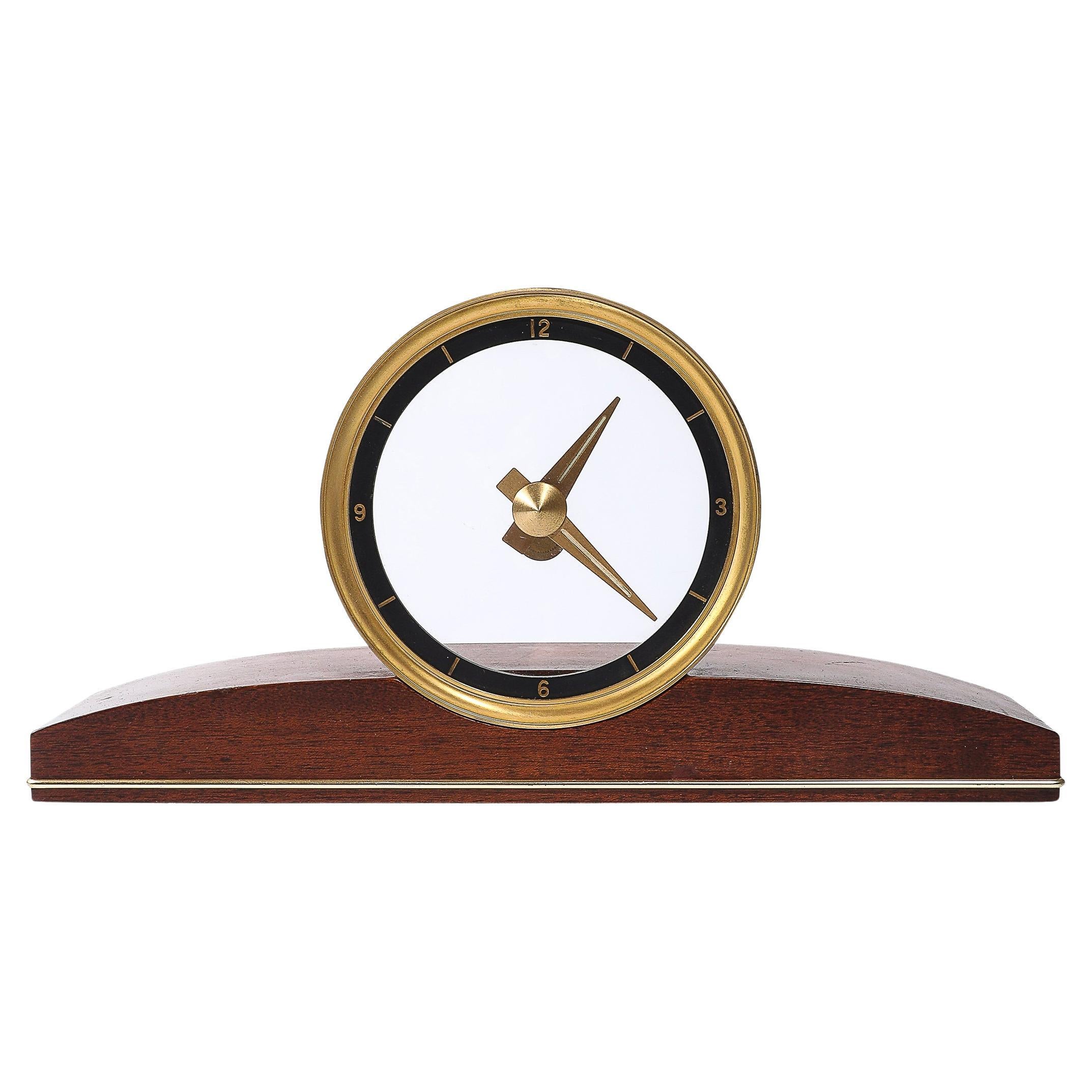Mid-Century Jefferson Golden View Electric Brass, Glass 
Walnut Mystery Clock For Sale