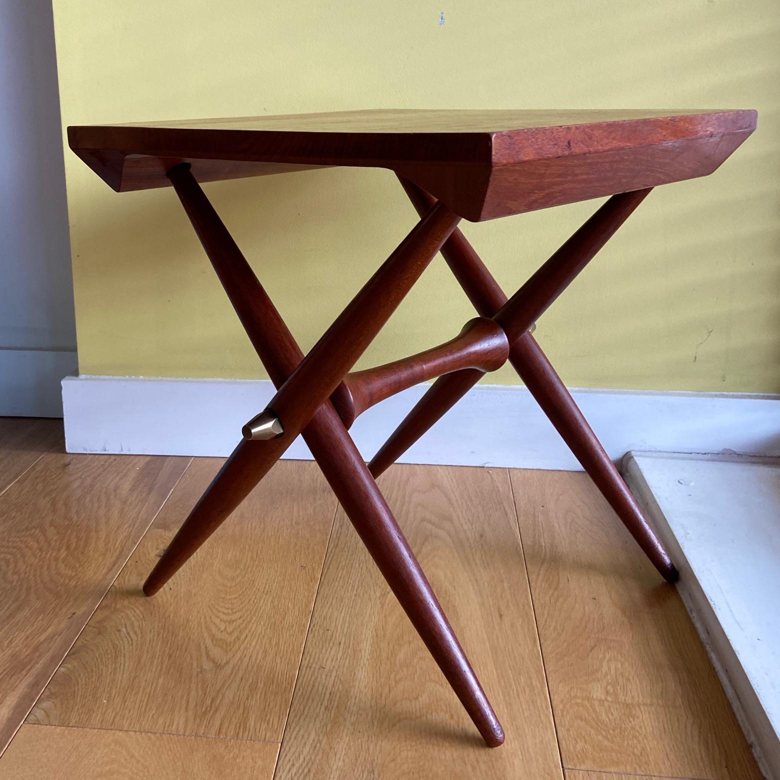 Brass Midcentury Danish small teak table, 1960's, Dansk, attributed to Jens Quistgaard For Sale