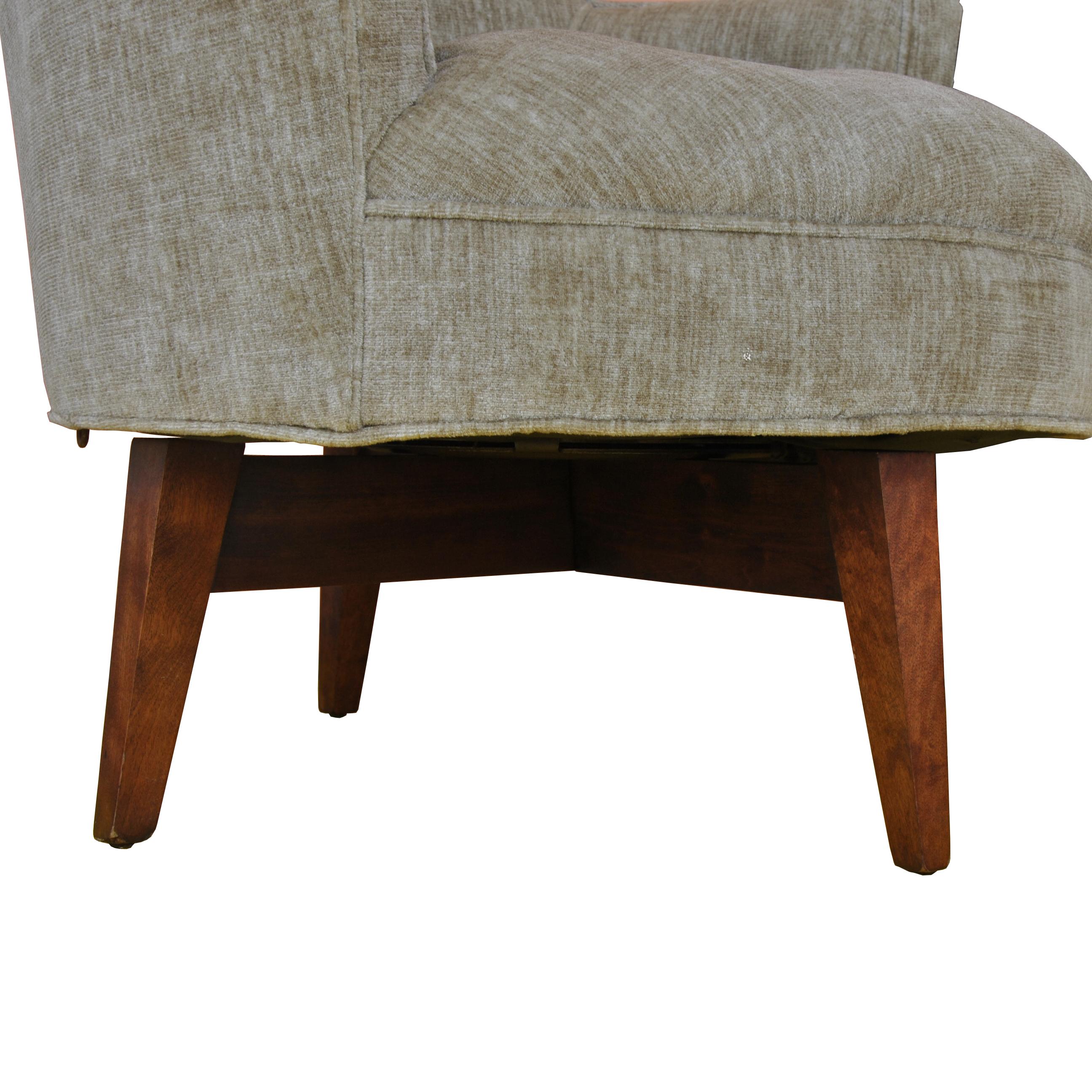 Walnut Midcentury Jens Risom Style Swivel Lounge Chair For Sale
