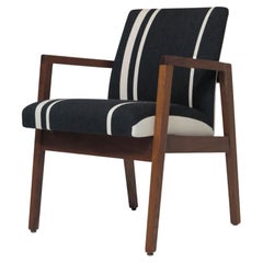 Mid-century Jens Risom Walnut Armchair in Black White Wool