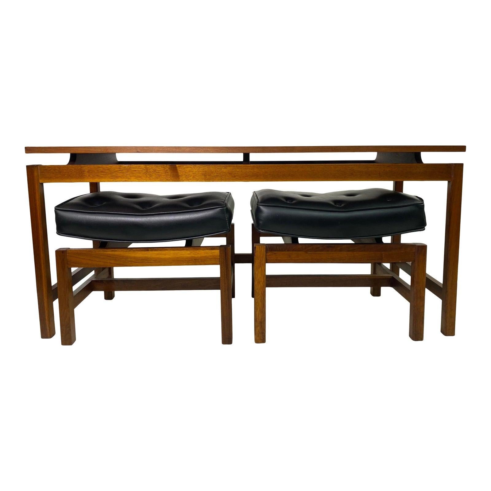 Mid Century Jens Risom Walnut Console Table and Benches