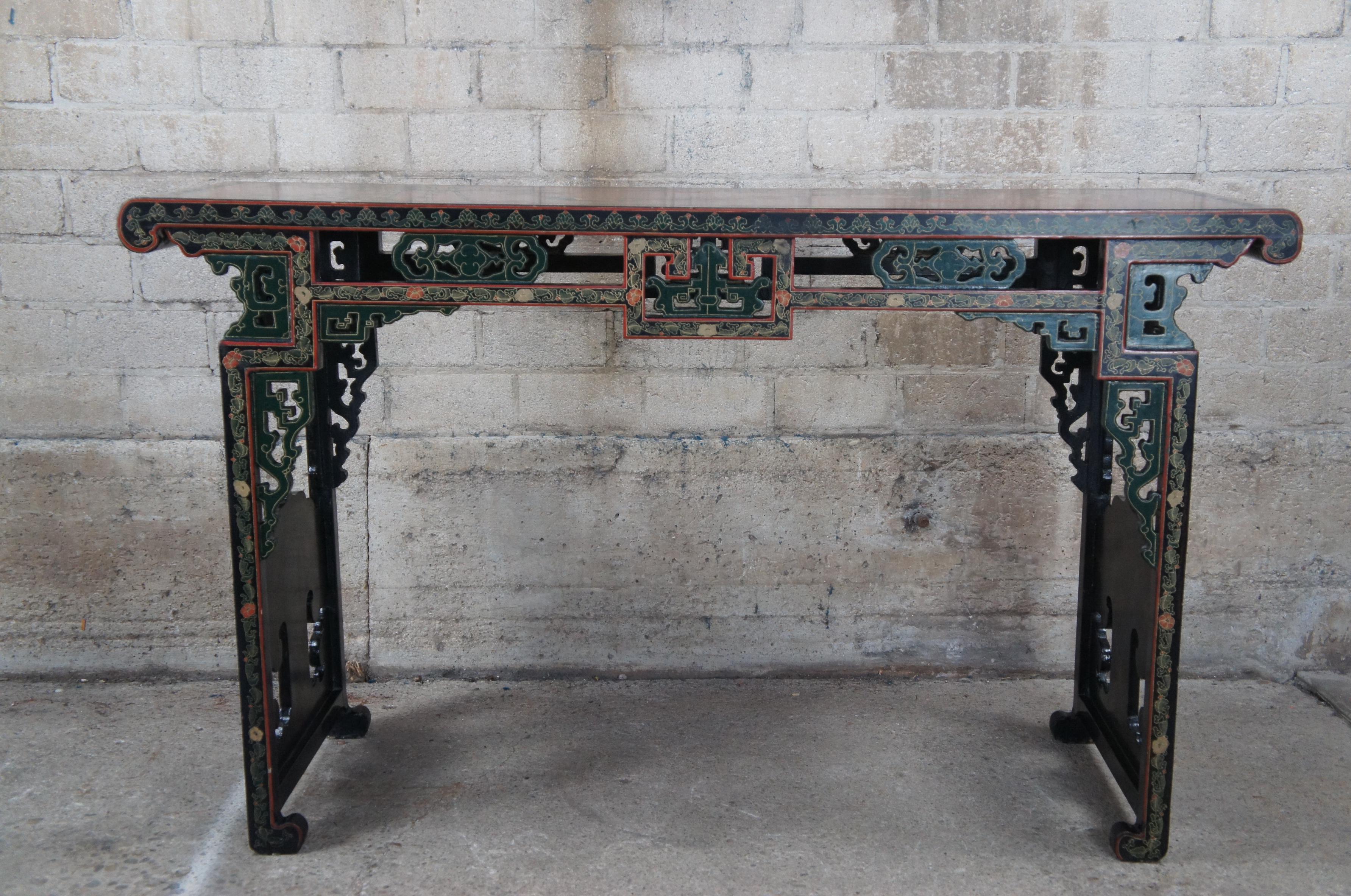 Midcentury Jinlong Chinese chinoiserie Lacquered Ming Altar Console Hall Table 5