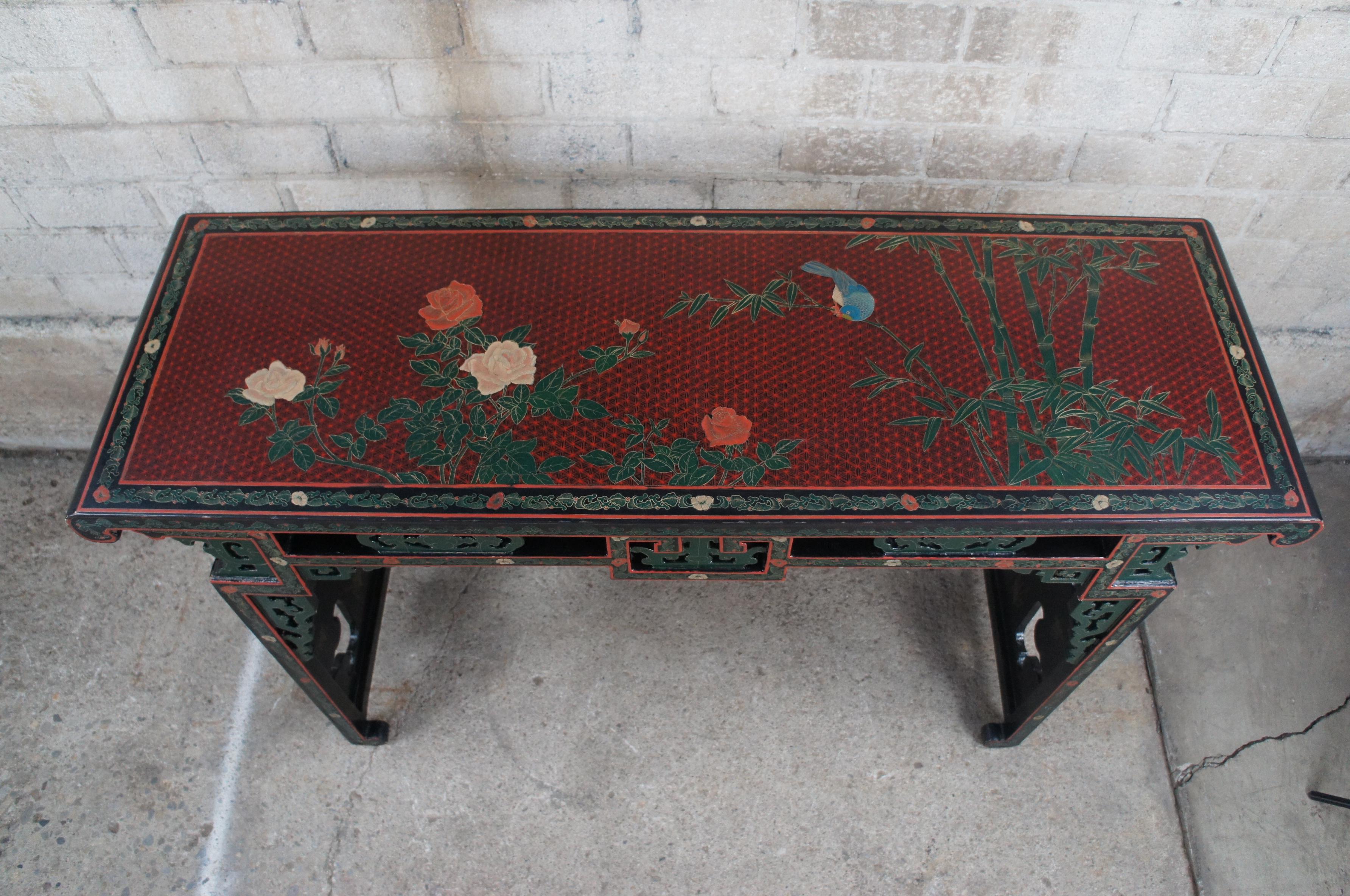 Hardwood Midcentury Jinlong Chinese chinoiserie Lacquered Ming Altar Console Hall Table