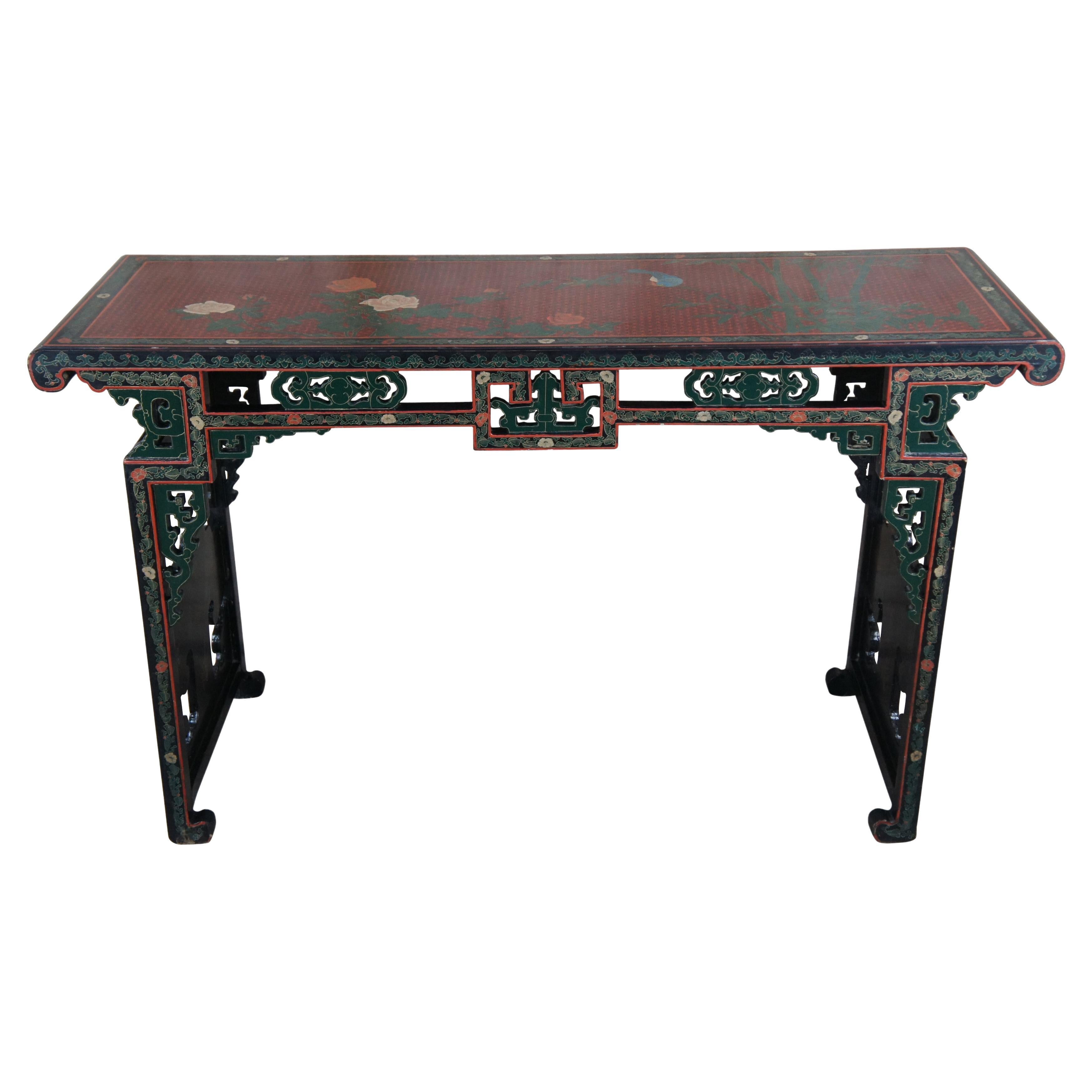 Midcentury Jinlong Chinese chinoiserie Lacquered Ming Altar Console Hall Table