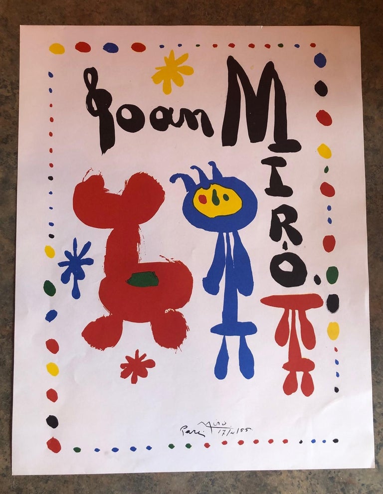 Highly collectible midcentury Joan Miro lithograph art poster, circa 1950s. The piece is from the French Posters Collection and is in very nice unframed condition with limited handling. Beautiful abstract image with vibrant and crisp colors and