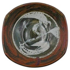Mid Century Joel Edwards Shallow Abstract Pottery Bowl