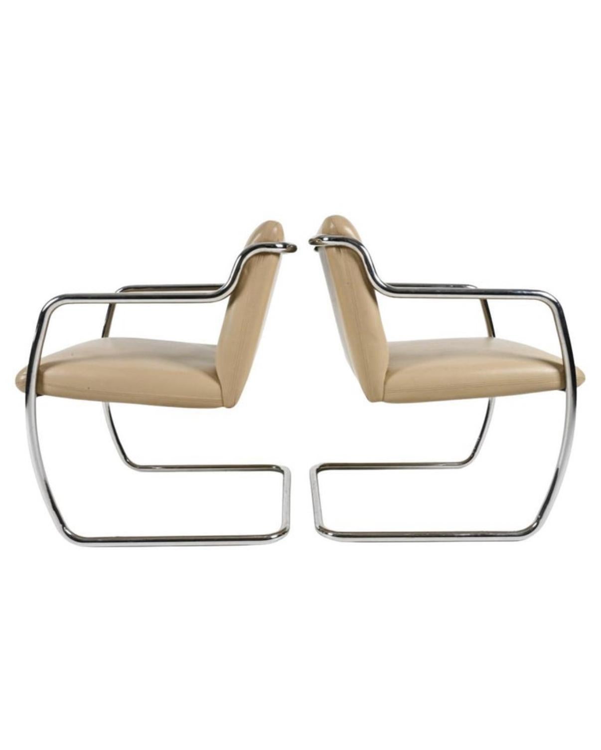 Post-Modern Mid century John Duffy tan leather chrome tube chairs