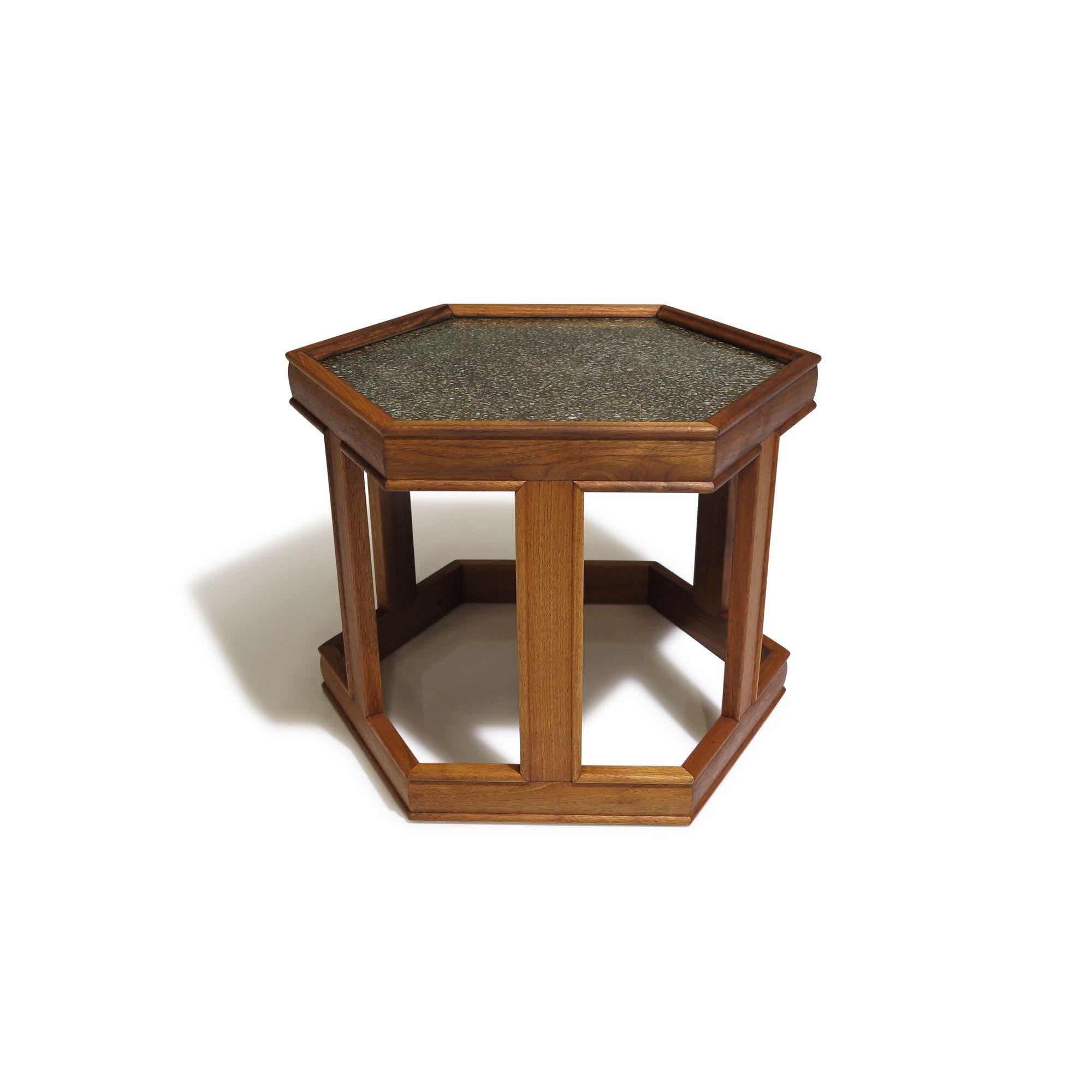 Mid-century John Keal for Brown Saltman Hexagonal Walnut End Tables For Sale 1