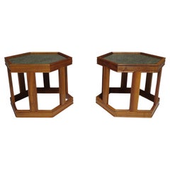Vintage Mid-century John Keal for Brown Saltman Hexagonal Walnut End Tables