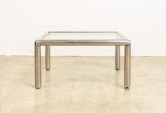 Table basse carrée en verre tubo et chrome John Mascheroni du milieu du siècle dernier