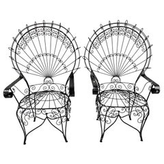 Mid-Century John Salterini Castiron Peacock Chairs, a Pair