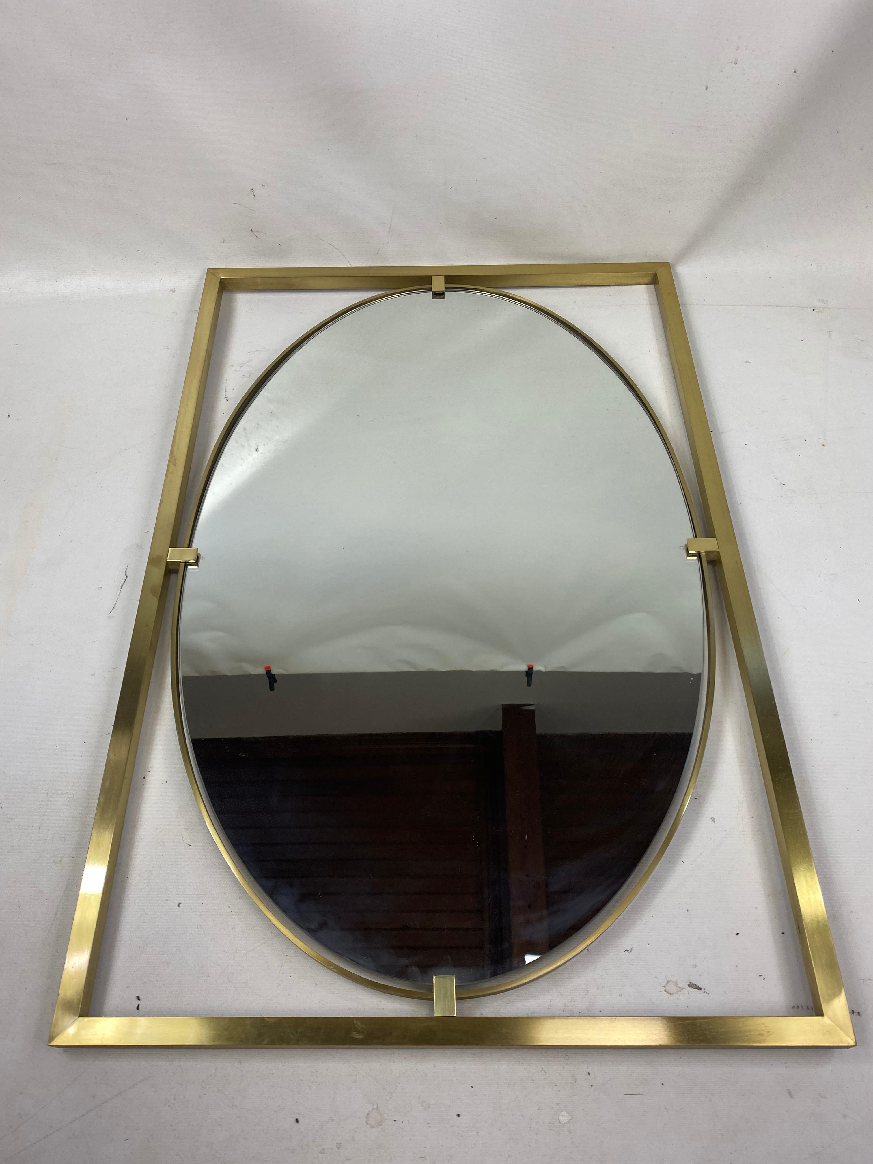 Midcentury John Stuart brass and marble hanging entryway shelf with mirror.

Very nice midcentury hanging marble and brass shelf with matching brass mirror. Very unique piece! You don’t see many like it.

Mirror measures: Length 25”, width