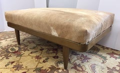 Midcentury John Stuart Cowhide and Beechwood Ottoman Bench Seat