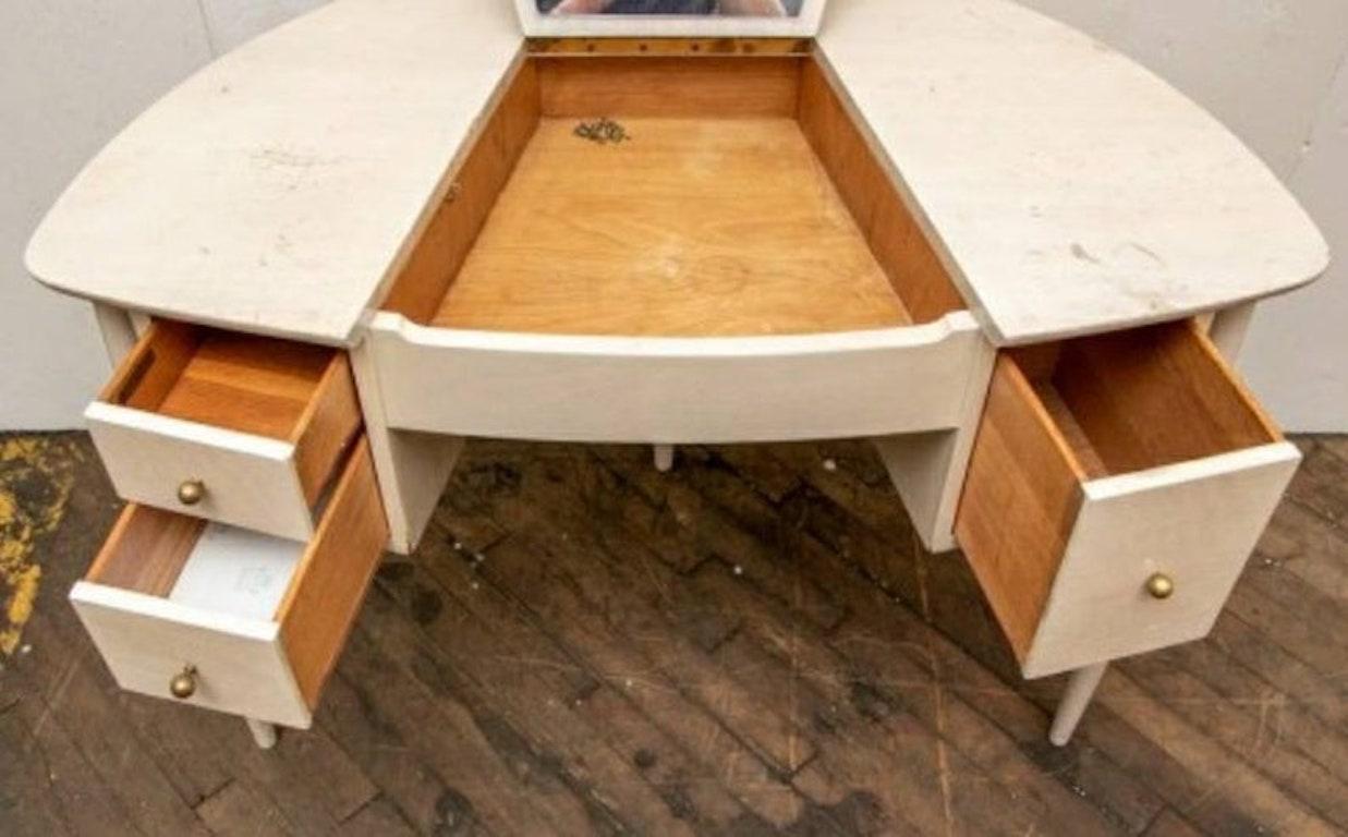 American Mid-Century John Stuart Mirrored Vanity Desk with Bench For Sale