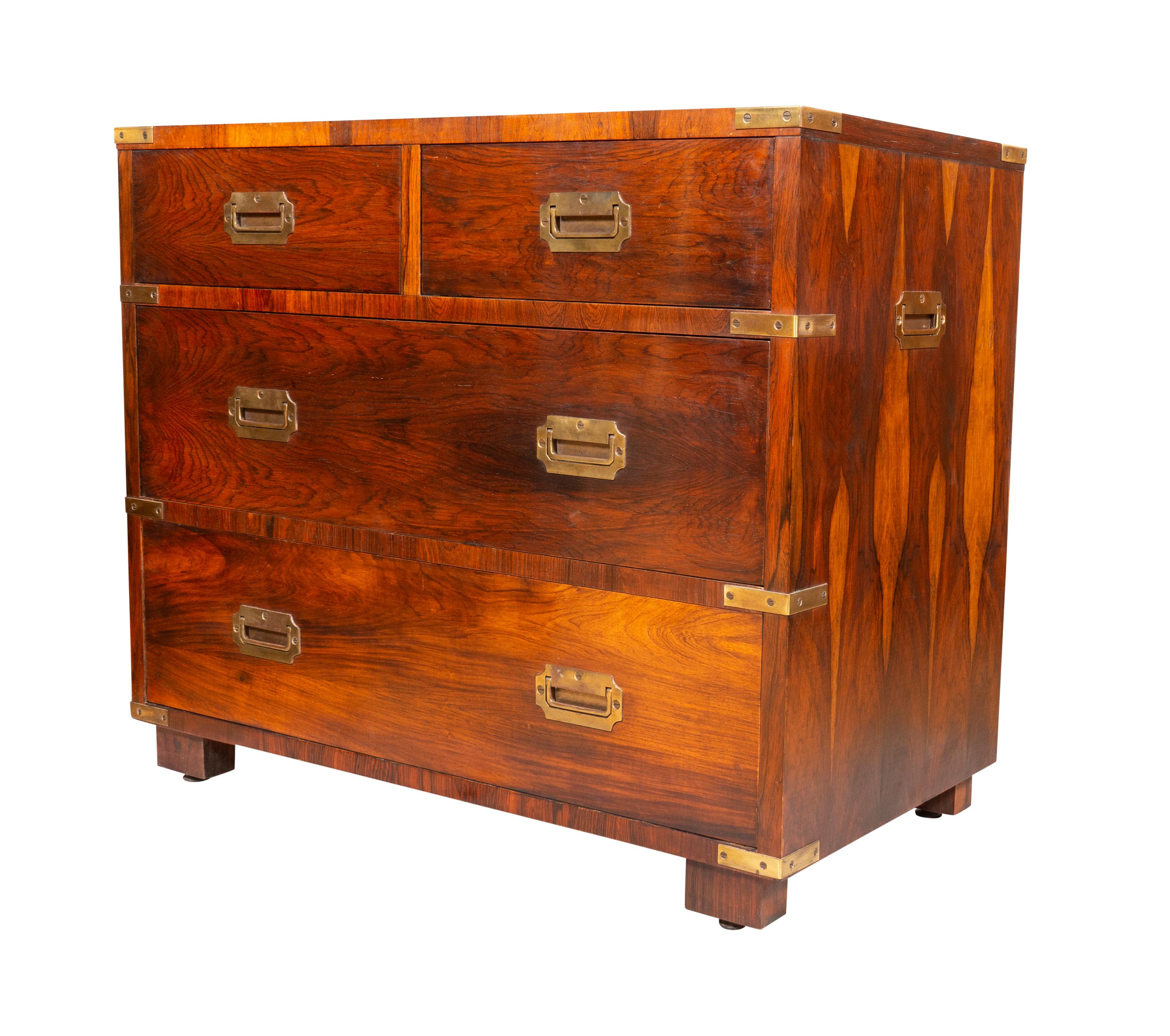 Brass Midcentury John Stuart Rosewood Campaign Style Chest of Drawers
