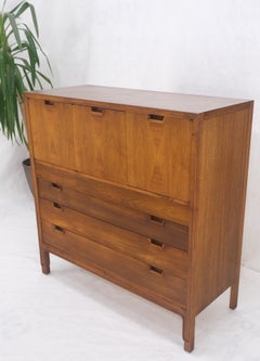 Mid Century John Stuart Walnut 2 Doors 4 Drawers Gentleman's High Chest Dresser
