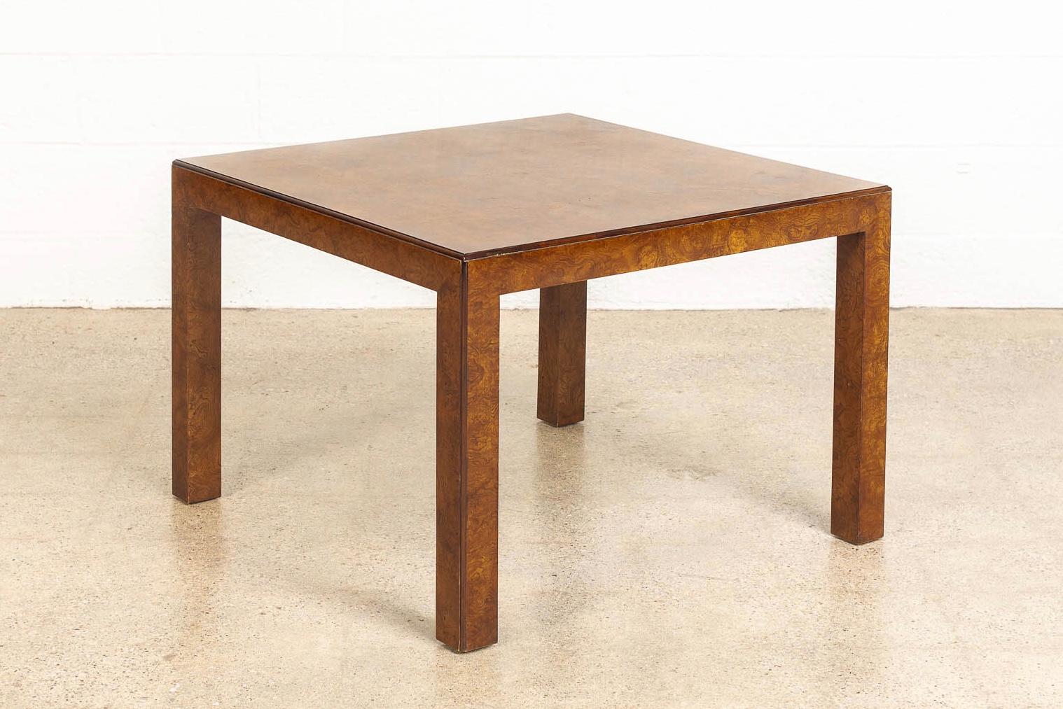 American Midcentury John Widdicomb Square Burl Wood Coffee Table Side Table, 1970s For Sale