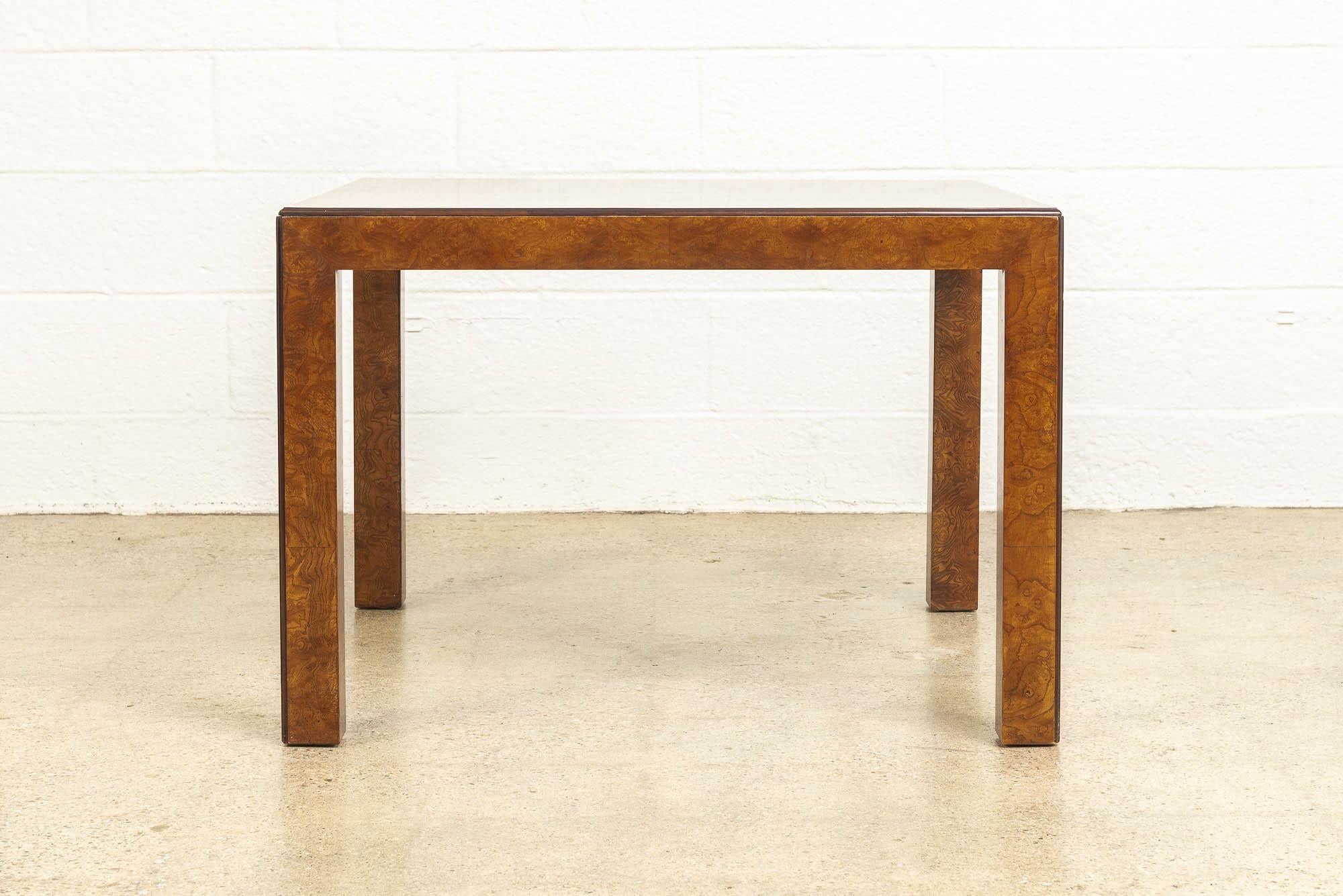 Midcentury John Widdicomb Square Burl Wood Coffee Table Side Table, 1970s In Good Condition For Sale In Detroit, MI