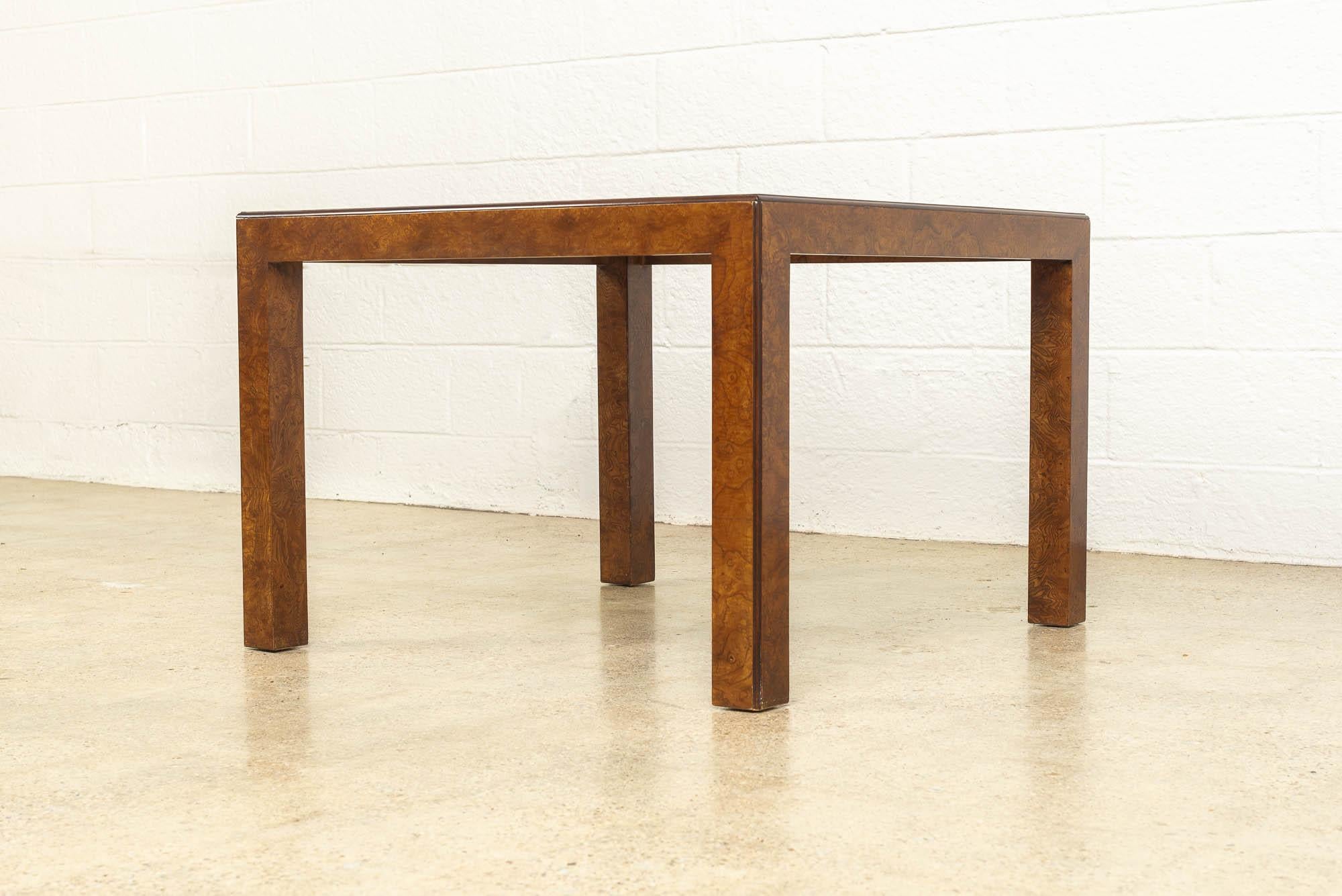 Late 20th Century Midcentury John Widdicomb Square Burl Wood Coffee Table Side Table, 1970s For Sale
